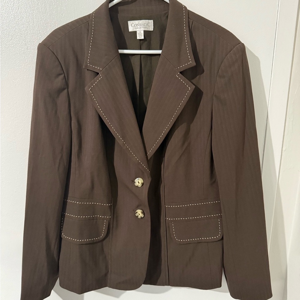 Conrad C Espresso Brown Blazer with Stitch Detail size 16